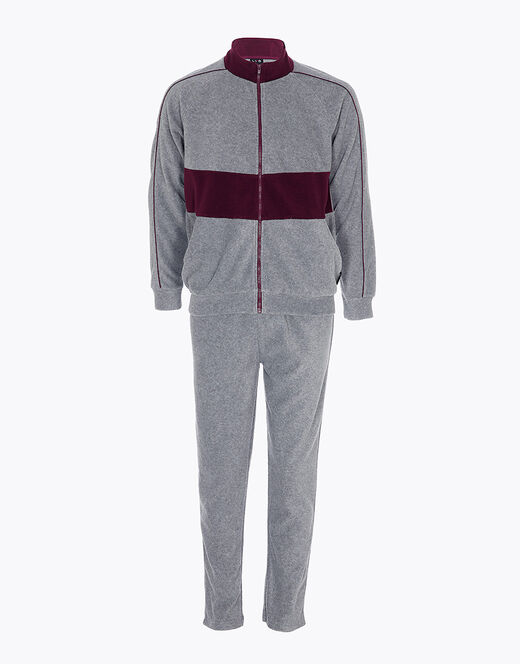 Lovable Homewear aperto in pile, grigio melange scuro e bordeaux Pezzi Unici