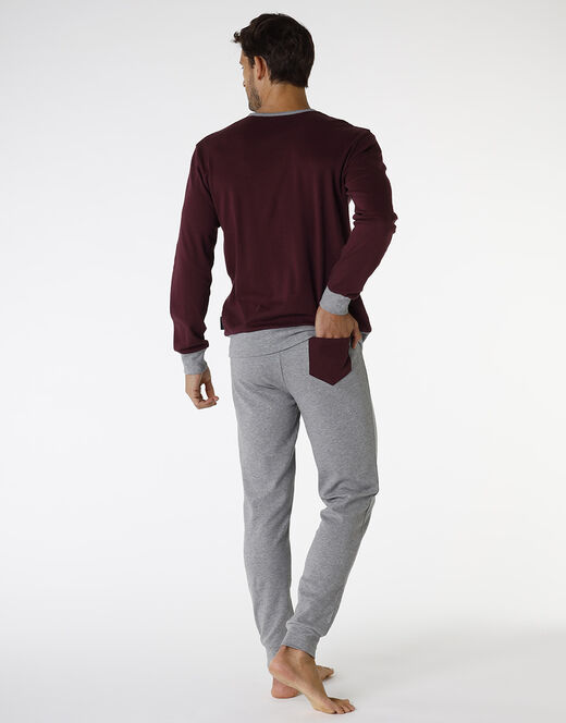 Lovable Pigiama lungo in interlock di cotone, bordeaux e grigio melange Soddisfazione Garantita