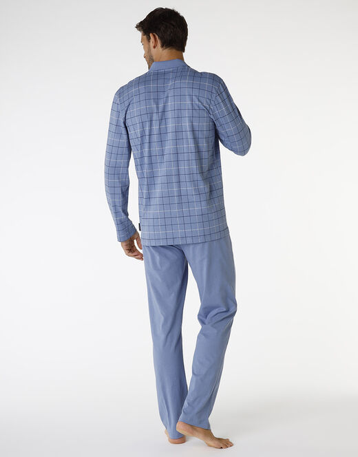 Lovable Pigiama lungo in cotone, blu polvere con stampa a riquadri Negozi Online