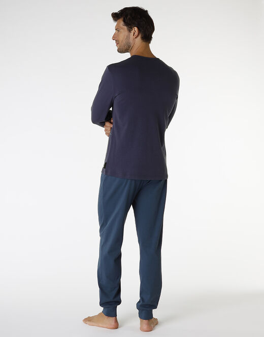 Lovable Pigiama lungo in interlock di cotone, blu navy con stampa a quadri Online