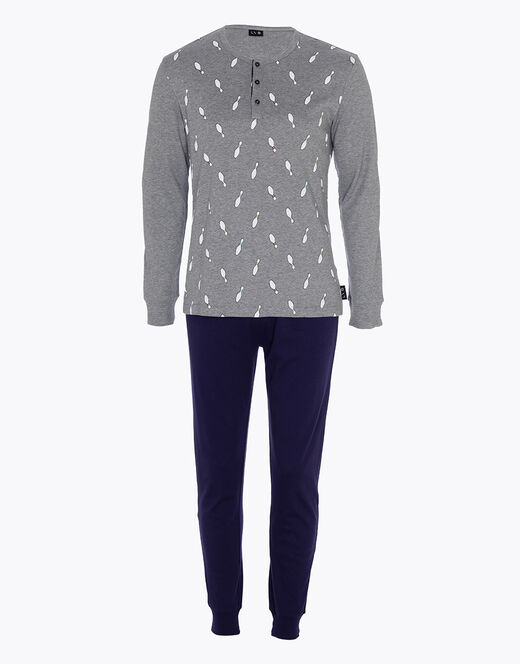 Lovable Pigiama lungo in cotone, grigio melange scuro stampa bowling Offerta settimanale