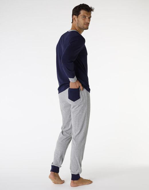 Lovable Pigiama in jersey di cotone, blu navy e grigio melange Only for today