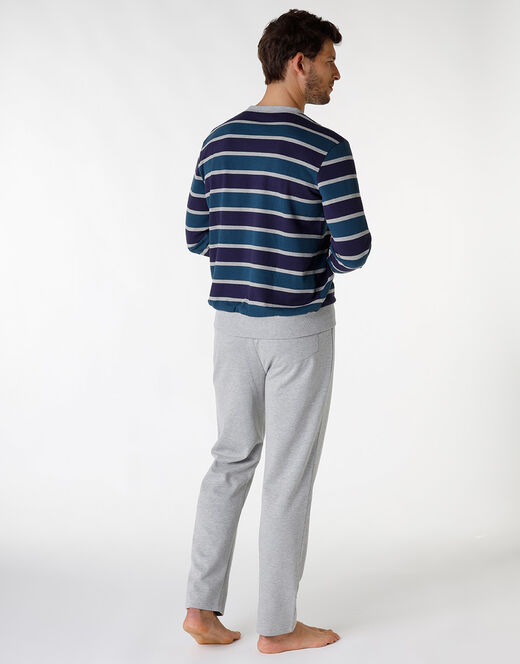 Lovable Pigiama lungo a righe in cotone, grigio melange e blu Convenienza