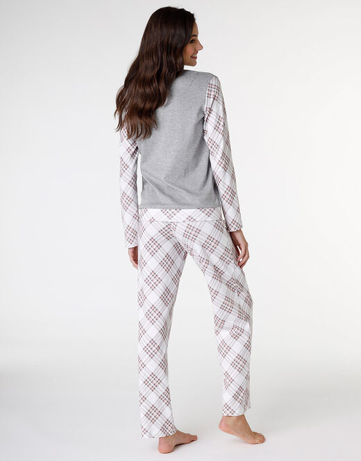Lovable Pigiama lungo in interlock di cotone, grigio melange stampato Grande vendita