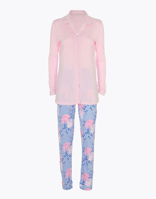 Lovable Pigiama lungo aperto in cotone modal, rosa con stampa floreale Qualità