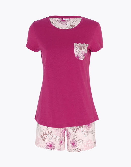 Lovable Pigiama corto in jersey di cotone, rosa ciclamino con stampa floreale Promozione