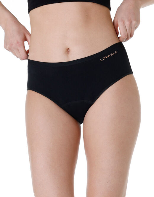 Lovable Slip midi assorbente lavabile in cotone elasticizzato, nero Presa