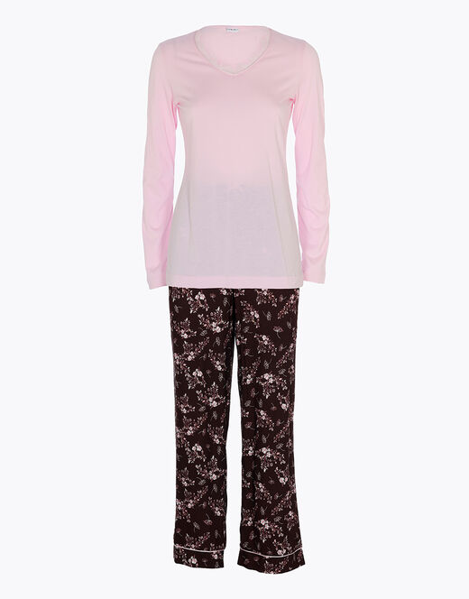 Lovable Pigiama lungo in jersey modal e viscosa, rosa con stampa floreale Online