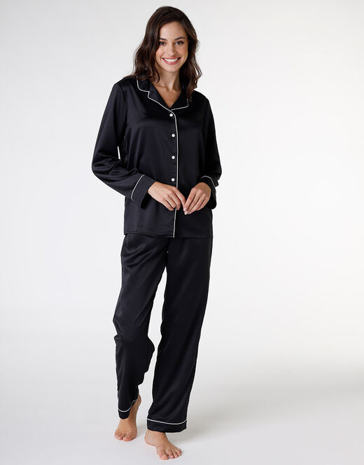 Lovable Pigiama lungo aperto in satin, nero Convenienza