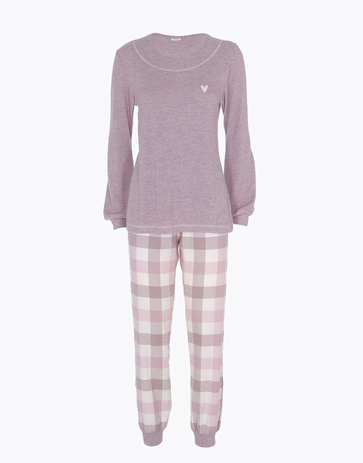 Lovable Homewear chiuso in flanella di cotone, rosa grigio Sottocosto