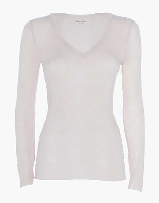 Lovable Maglia a manica lunga con scollo a V in modal e cashmere, sabbia Economico