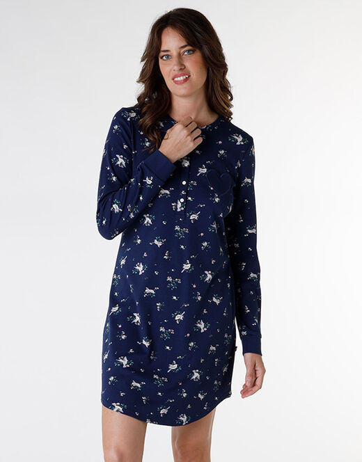 Lovable Camicia da notte in interlock di cotone, blu stampato Online