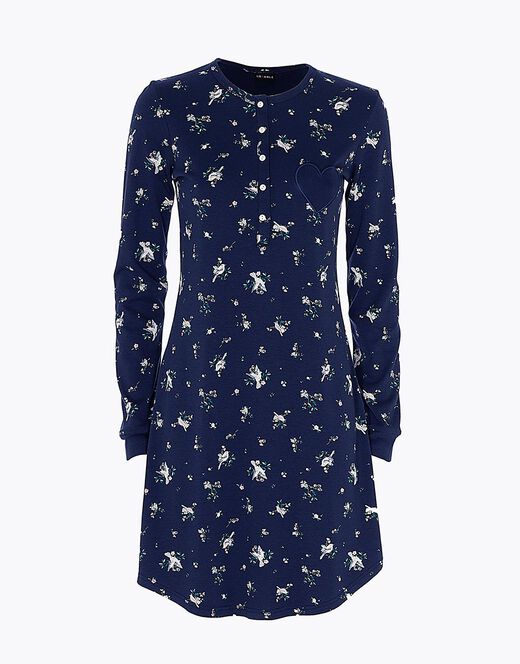 Lovable Camicia da notte in interlock di cotone, blu stampato Online