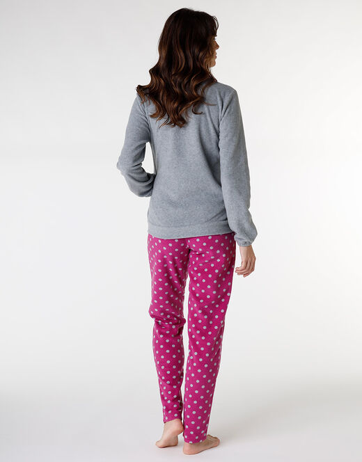 Lovable Homewear aperto in pelliccetta jacquard e micropile, rosa e grigio In Vendita