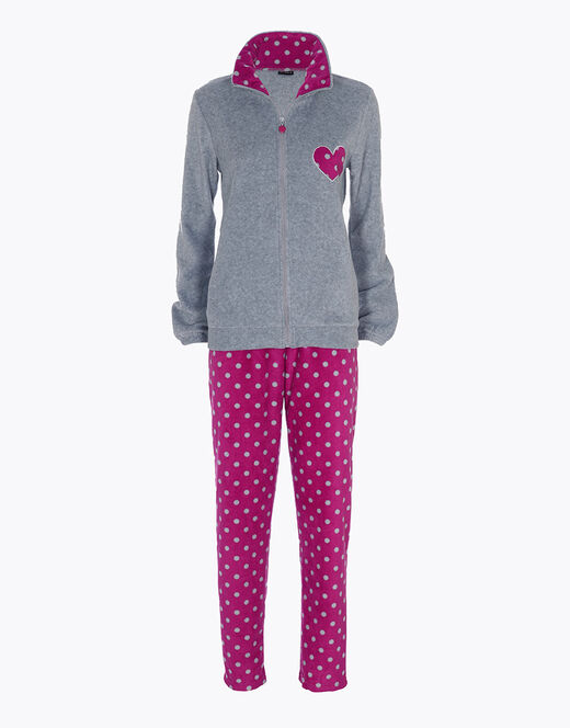 Lovable Homewear aperto in pelliccetta jacquard e micropile, rosa e grigio In Vendita