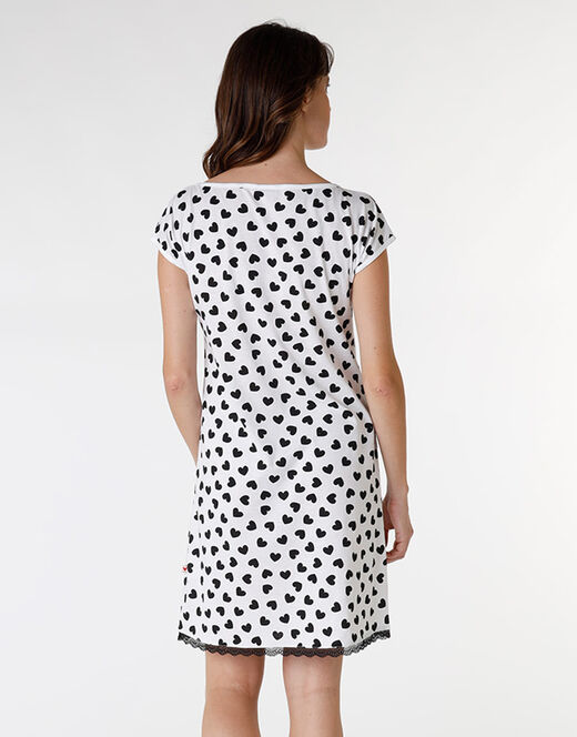 Lovable Camicia da notte in jersey di cotone, stampa cuori neri su sfondo bianco Offerte