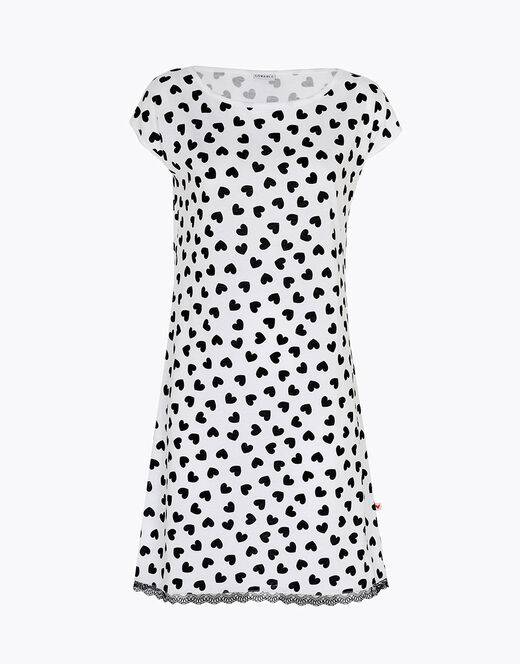 Lovable Camicia da notte in jersey di cotone, stampa cuori neri su sfondo bianco Offerte