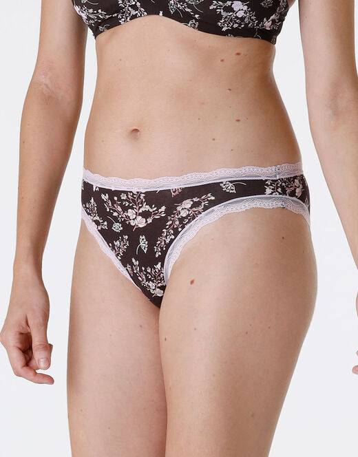 Lovable Slip Lovable Panties in cotone e pizzo elasticizzati, stampa fiori fondo caffè I Più Venduti