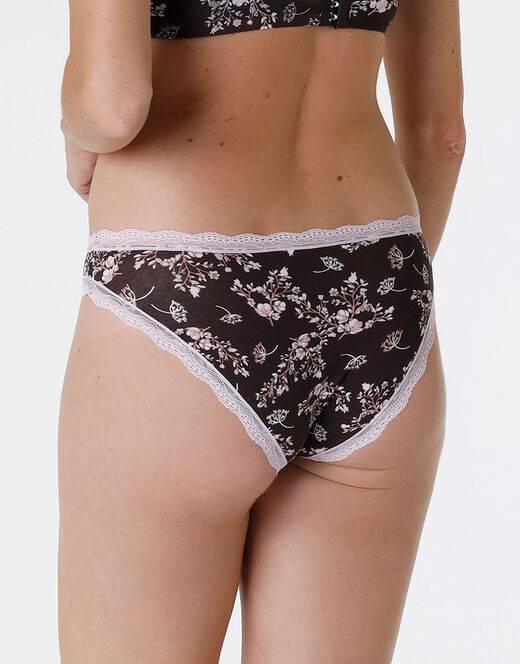 Lovable Slip Lovable Panties in cotone e pizzo elasticizzati, stampa fiori fondo caffè I Più Venduti