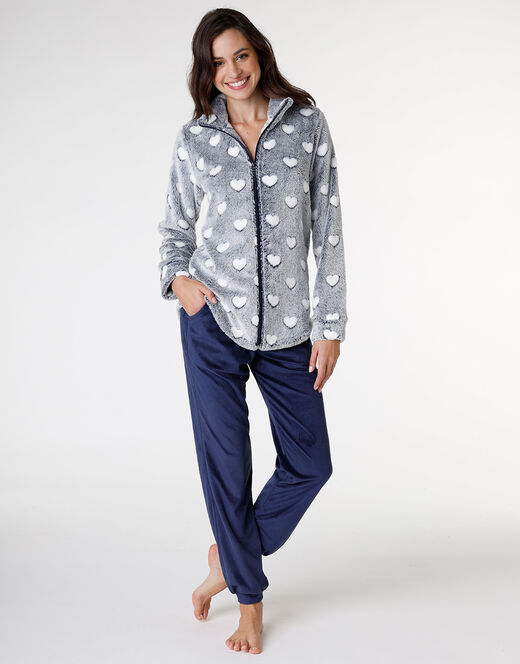 Lovable Homewear aperto in pelliccetta jacquard e micropile, blu In Linea
