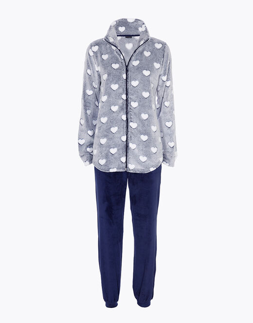 Lovable Homewear aperto in pelliccetta jacquard e micropile, blu In Linea