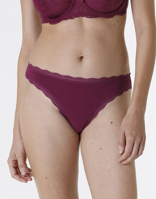 Lovable Slip Lovable Panties in cotone e pizzo elasticizzati, bordeaux In Saldo
