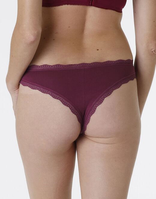 Lovable Slip Lovable Panties in cotone e pizzo elasticizzati, bordeaux In Saldo