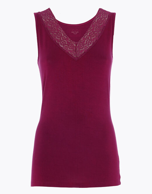 Lovable Canotta Donna Warm & Soft in Viscosa Spalla Larga con Pizzo, bordeaux Online