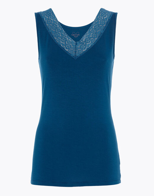 Lovable Canotta Donna Warm & Soft in Viscosa Spalla Larga con Pizzo, blu ottanio Saldi