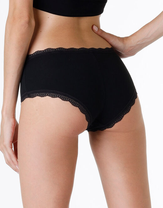 Lovable Shorty lovely in cotone elasticizzato e pizzo, nero Saldi Di Fabbrica