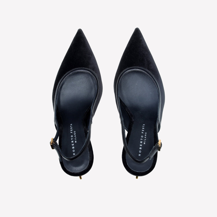 Roberto Festa SLINGBACK IN VELLUTO CON TACCO SCULTURA LOGO SANDY Prezzo Ridotto