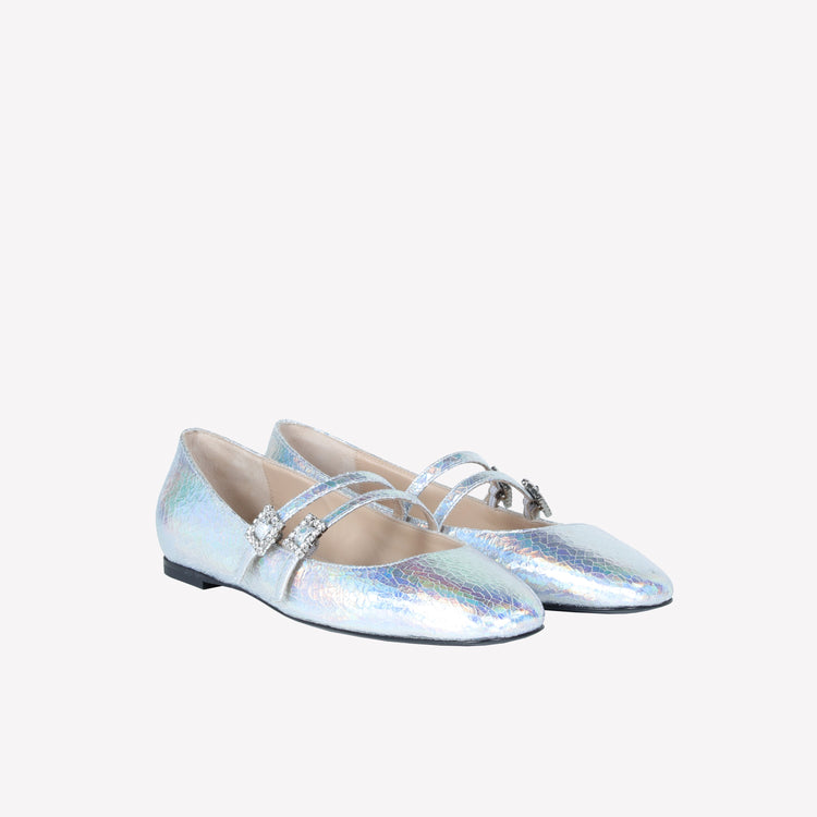 Roberto Festa BALLERINA IN PELLE LAMINATA CON DOPPIO CINTURINO E FIBBIA STRASS JULIE Novità