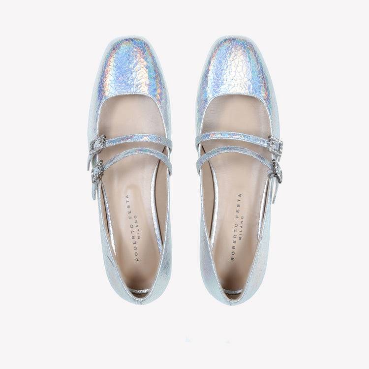 Roberto Festa BALLERINA IN PELLE LAMINATA CON DOPPIO CINTURINO E FIBBIA STRASS JULIE Novità