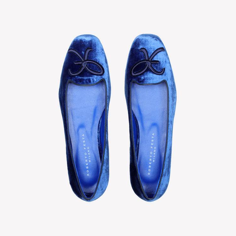 Roberto Festa BALLERINA IN VELLUTO BLU CHINA CON RICAMO RF FELIX Saldi