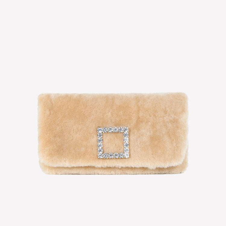 Roberto Festa BORSA CLUTCH IN MONTONE EFFETTO VISONE MIELE CON FIBBIA QUADRA COLOR GOLD CON CRISTALLI CAPRILUX Saldi Di Fabbrica