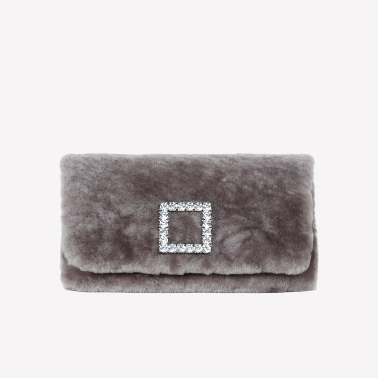 Roberto Festa BORSA CLUTCH IN MONTONE EFFETTO VISONE NUTRIA CON FIBBIA QUADRA COLOR SILVER CON CRISTALLI CAPRILUX Moda