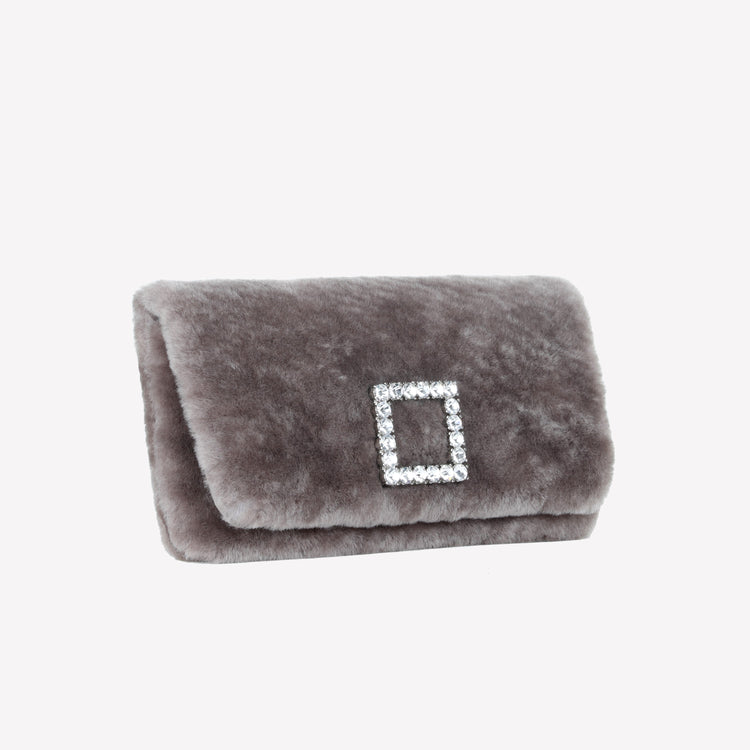 Roberto Festa BORSA CLUTCH IN MONTONE EFFETTO VISONE NUTRIA CON FIBBIA QUADRA COLOR SILVER CON CRISTALLI CAPRILUX Moda