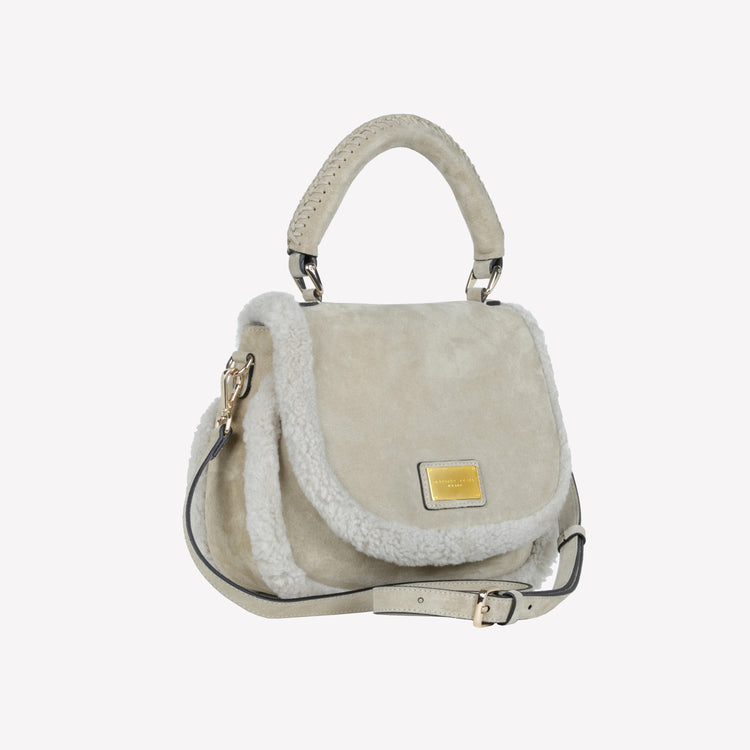 Roberto Festa BORSA CON MANICO IN CAMOSCIO COLOR LIGHT TAUPE CON RIPORTI IN MONTONE TAUPE VIBE Italia
