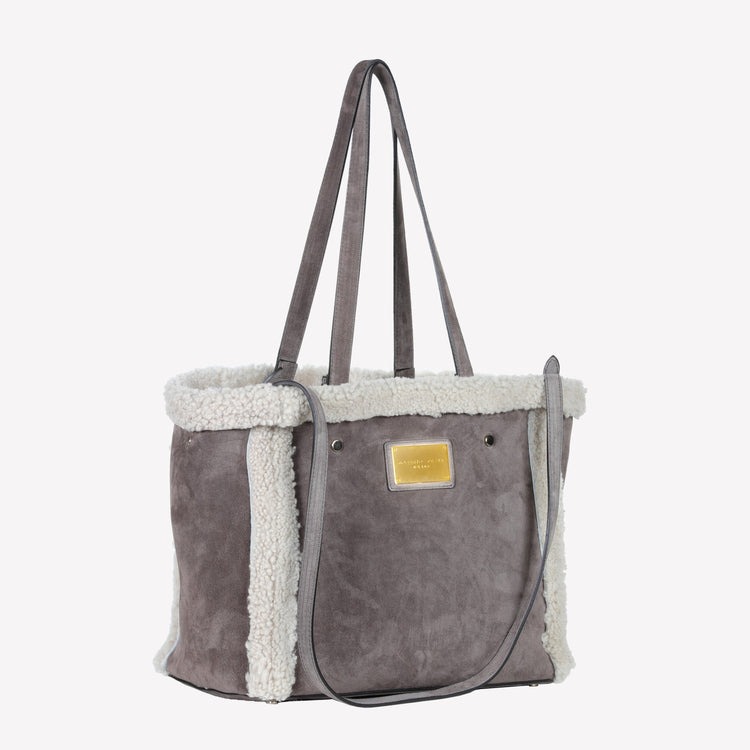Roberto Festa BORSA SHOPPING IN CAMOSCIO LIGHT FANGO CON RIPORTI IN MONTONE TAUPE RAISSA 2025