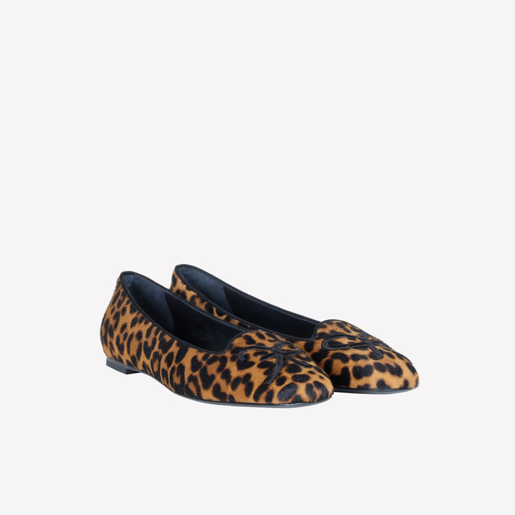 Roberto Festa BALLERINA IN PELLE DI VITELLO CON STAMPA LEOPARDATA CON RICAMO RF FELIX Spedizione Gratuita