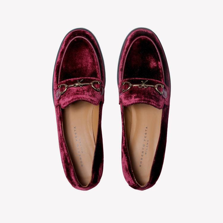 Roberto Festa MOCASSINO IN VELLUTO BORDEAUX CON ACCESSORIO MORSETTO ORO AXEL Acquista Ora