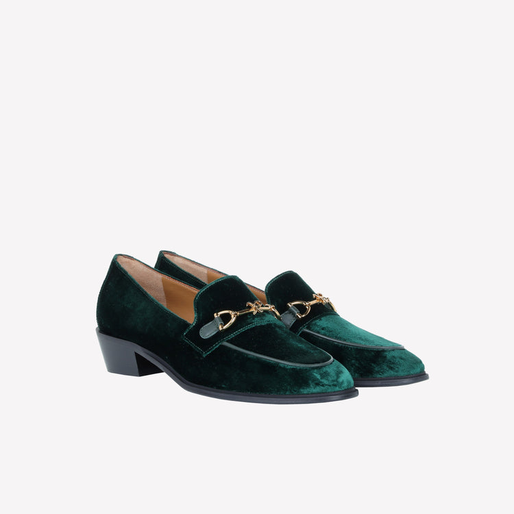Roberto Festa MOCASSINO IN VELLUTO GREEN CON ACCESSORIO MORSETTO ORO AXEL Consegna Veloce