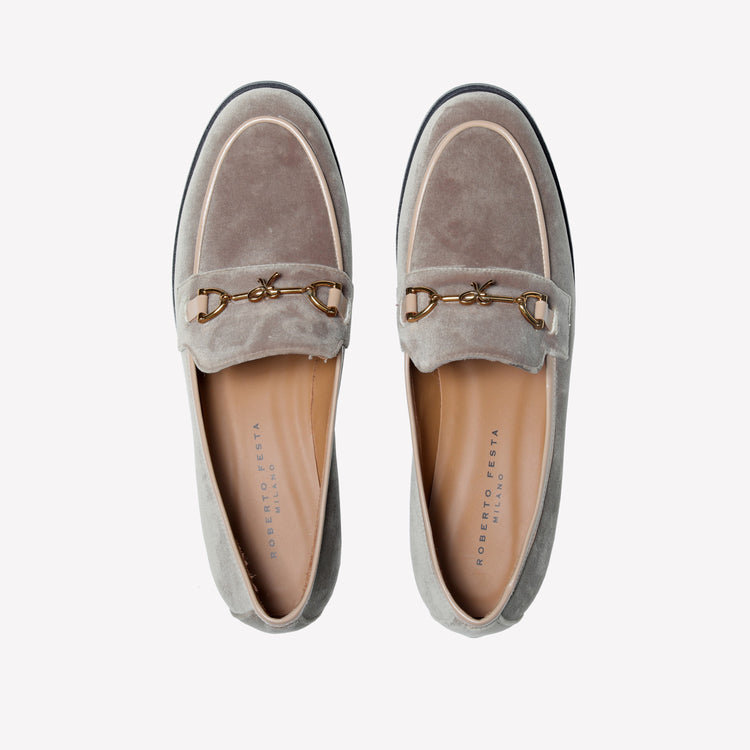Roberto Festa MOCASSINO IN VELLUTO VOLPE CON ACCESSORIO MORSETTO ORO AXEL Promozione Limitata