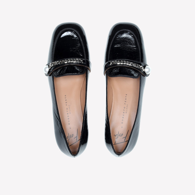 Roberto Festa MOCASSINO IN VERNICE NERA CON ACCESSORIO CATENA ARGENTO DODI Shopping Online