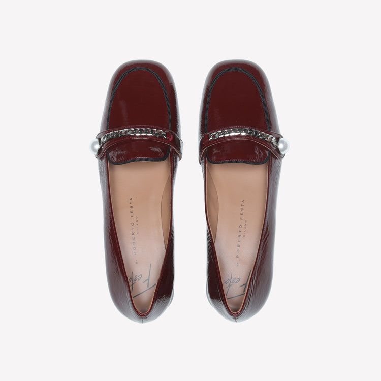 Roberto Festa MOCASSINO IN VERNICE BORDEAUX CON ACCESSORIO CATENA ARGENTO DODI Affare Del Giorno