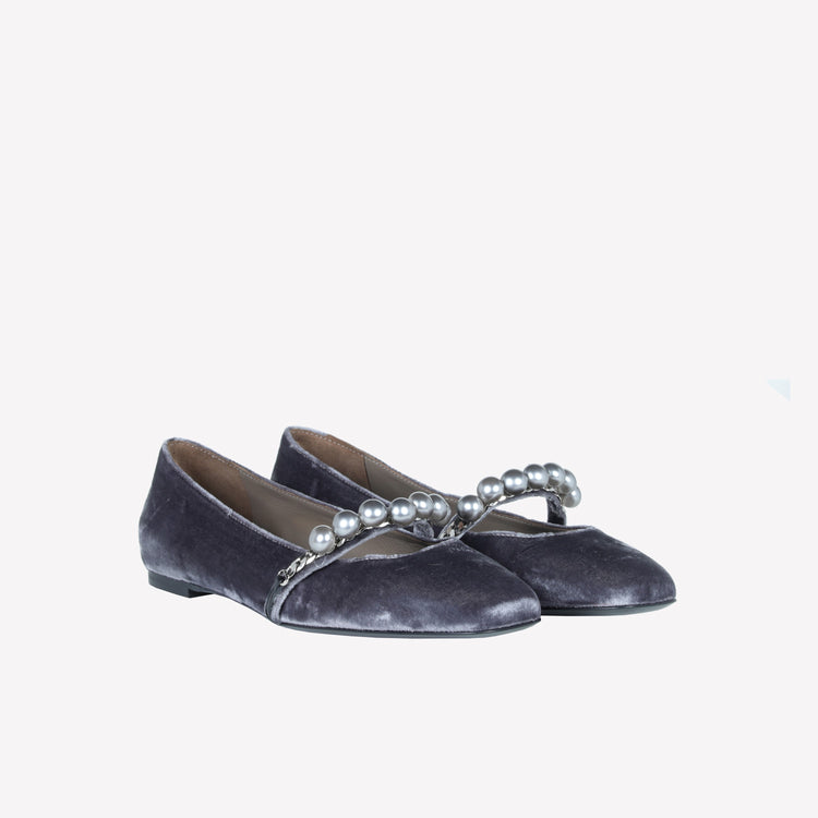 Roberto Festa BALLERINA IN VELLUTO CON CINTURINO CON PERLE LILISA Offerta
