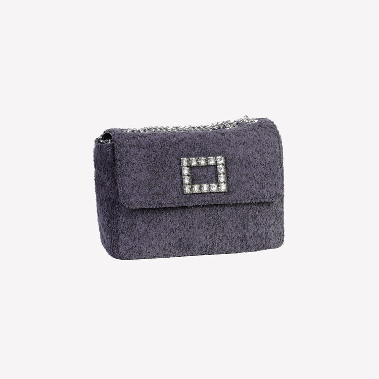 Roberto Festa BORSA A SPALLA IN BOUCLE NERO CON ACCESSORIO STRASS TROPEA LUX Outlet