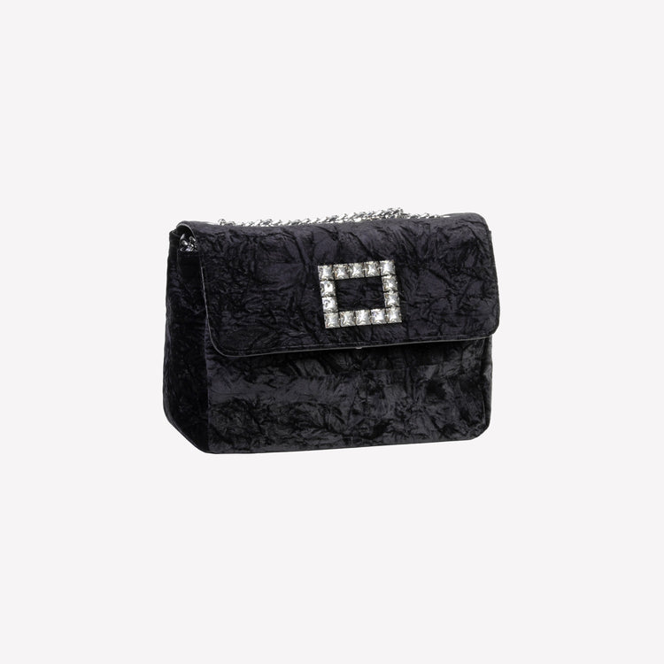 Roberto Festa BORSA A SPALLA IN VELLUTO NERO CON ACCESSORIO STRASS TROPEA LUX In Vendita