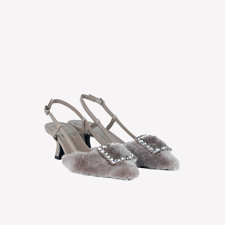Roberto Festa SLINGBACK IN VISONE NUTRIA CON FIBBIA QUADRA CON CRISTALLI STEFI Offerte