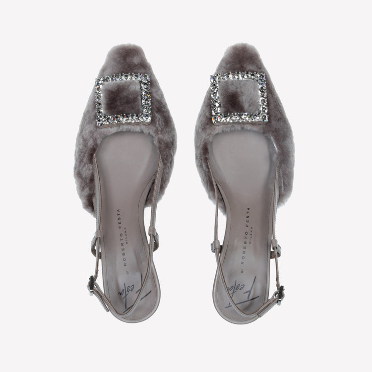 Roberto Festa SLINGBACK IN VISONE NUTRIA CON FIBBIA QUADRA CON CRISTALLI STEFI Offerte